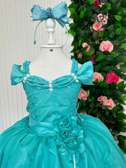 Vestido Marie Longo Manga Princesa Verde Tiffany