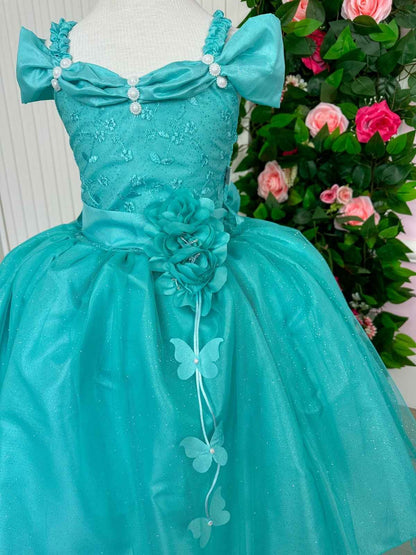 Vestido Marie Longo Manga Princesa Verde Tiffany