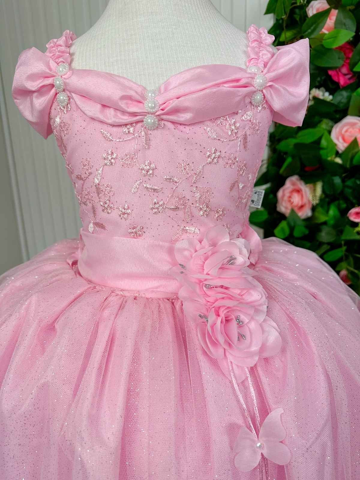Vestido Marie Longo Manga Princesa Rosa Bebe