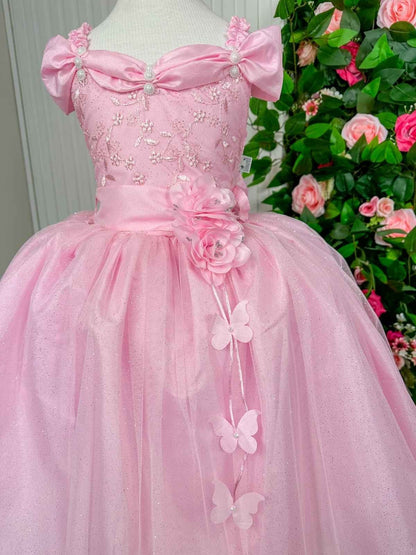 Vestido Marie Longo Manga Princesa Rosa Bebe