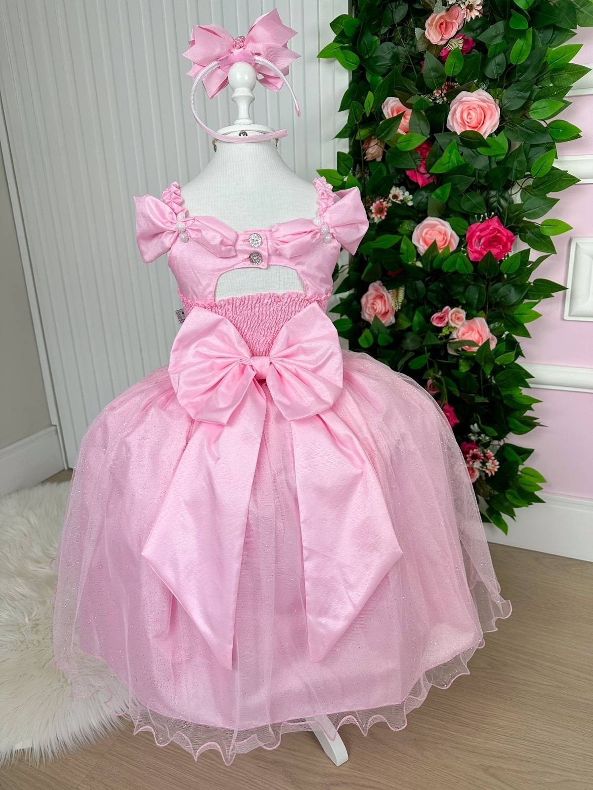 Vestido Marie Longo Manga Princesa Rosa Bebe