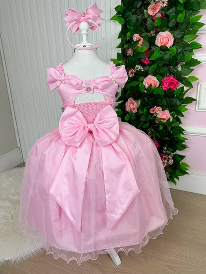 Vestido Marie Longo Manga Princesa Rosa Bebe