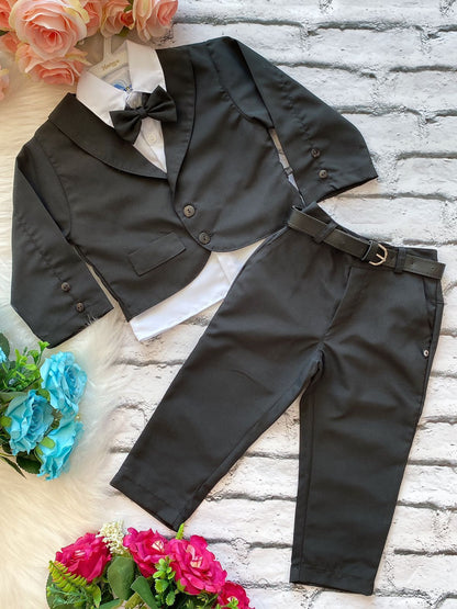 Conjunto Social Infantil Preto em Poliéster com Camisa Branca e Gravata Borboleta para Festa