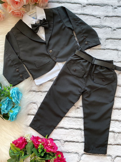 Conjunto Social Infantil Preto em Poliéster com Camisa Branca e Gravata Borboleta para Festa