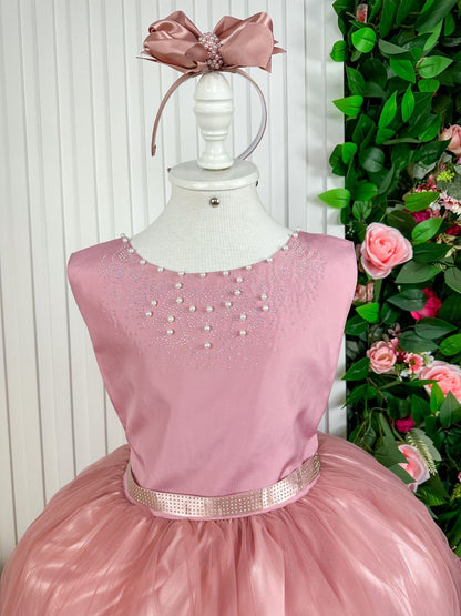 Vestido Infantil Enjoy Longo Regata Rosê