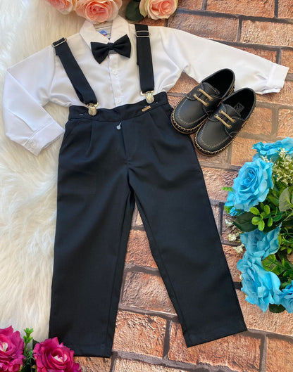 Conjunto Social Infantil Preto com Suspensório Elegante Kanga