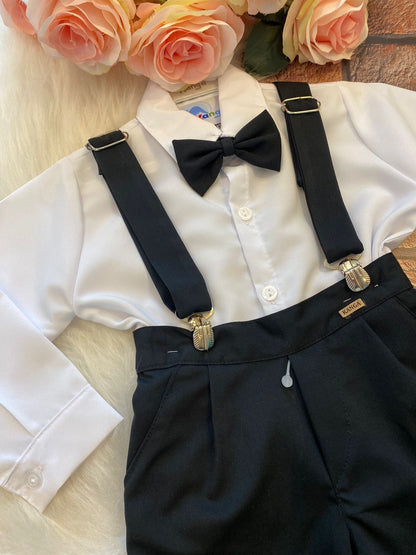 Conjunto Social Infantil Preto com Suspensório Elegante Kanga