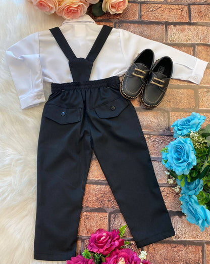 Conjunto Social Infantil Preto com Suspensório Elegante Kanga