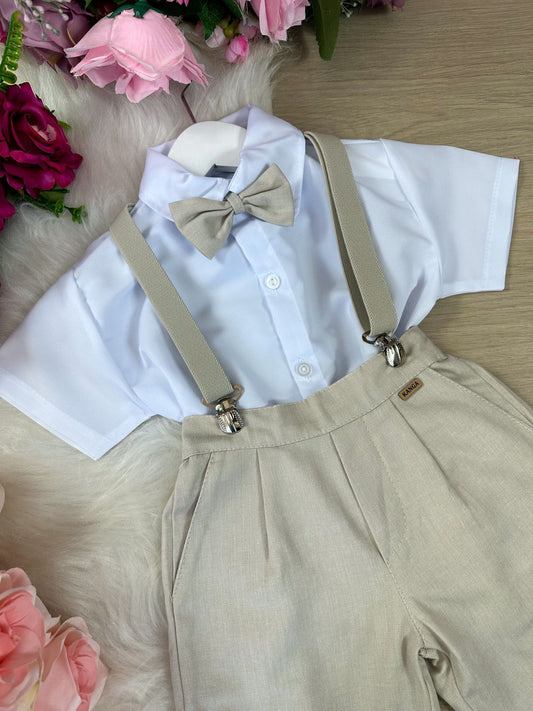 Conjunto Social Infantil Marrom em Algodão com Gravata Borboleta e Colete para Casamento