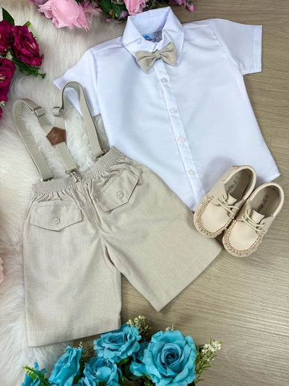 Conjunto Social Infantil Marrom em Algodão com Gravata Borboleta e Colete para Casamento