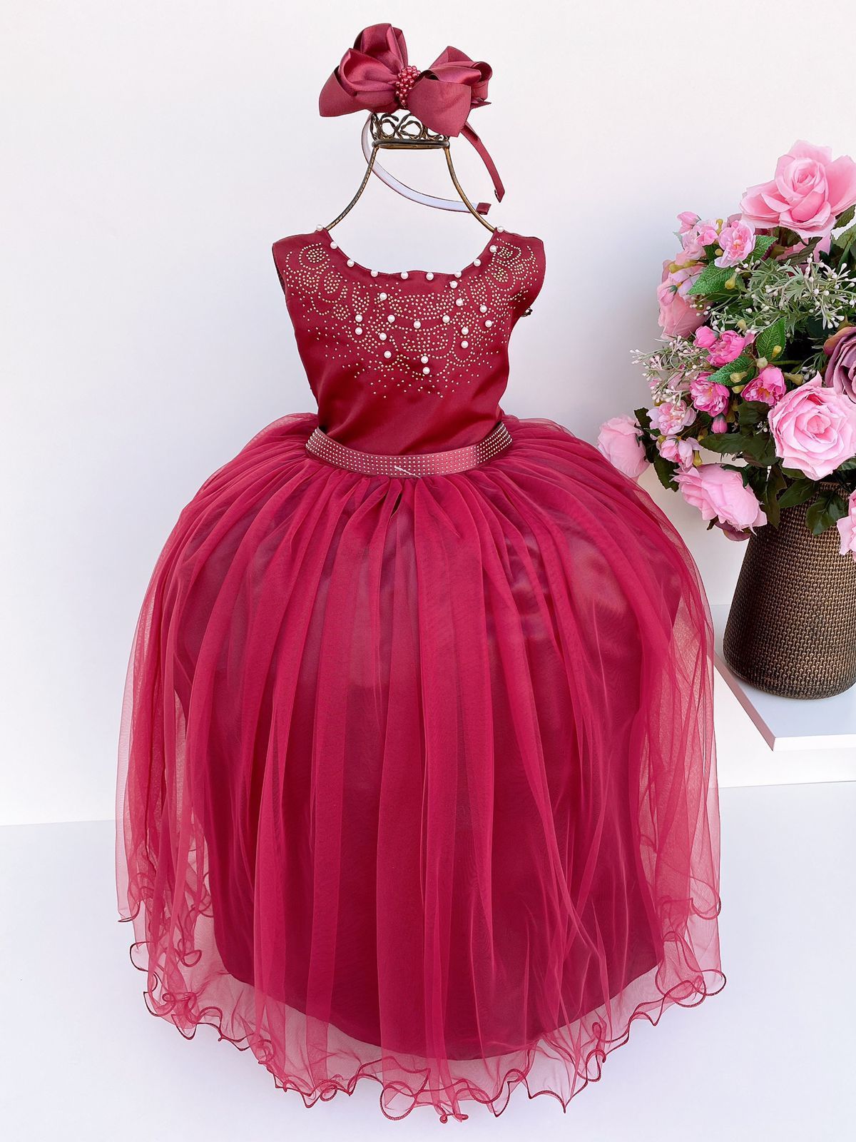 Vestido Infantil Enjoy Longo Regata Marsala