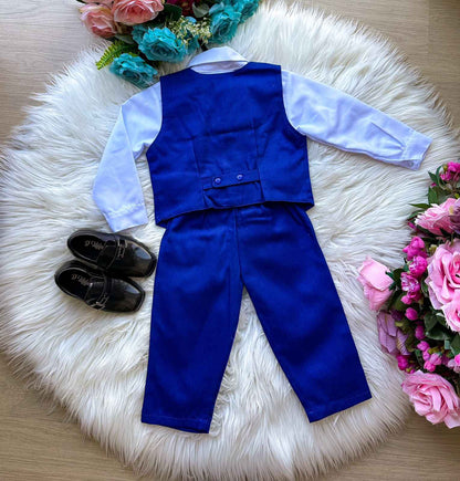 Conjunto Social Infantil Azul Royal em Algodão com Gravata Borboleta e Colete Incluso para Festa