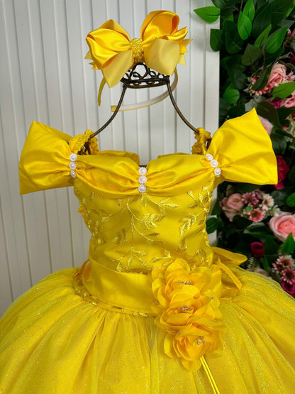 Vestido Marie Longo Manga Princesa Amarelo A Bela e a Fera