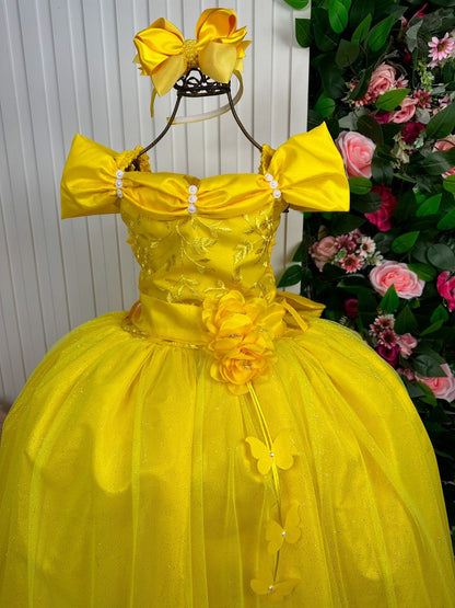 Vestido Marie Longo Manga Princesa Amarelo A Bela e a Fera