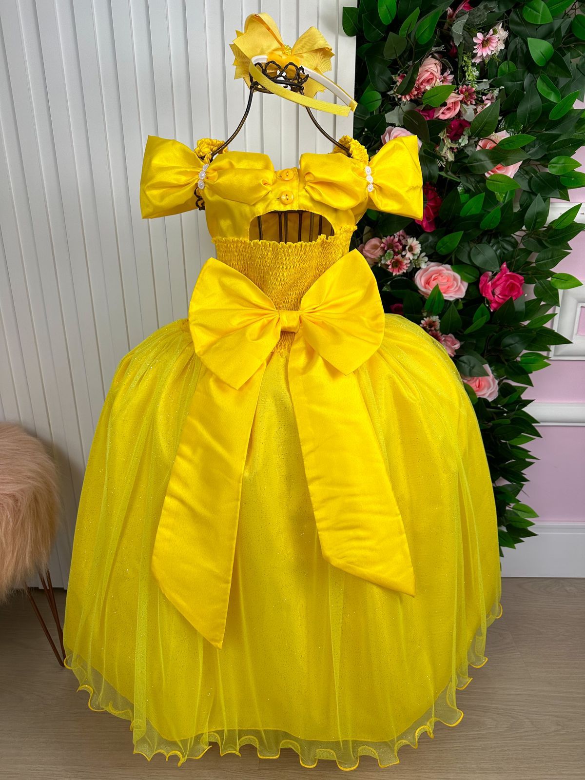 Vestido Marie Longo Manga Princesa Amarelo A Bela e a Fera