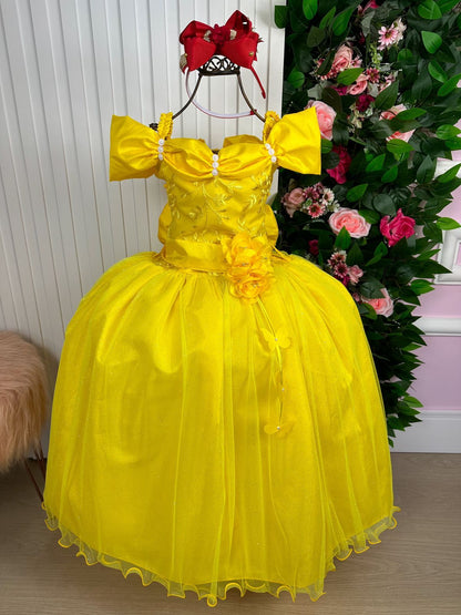 Vestido Marie Longo Manga Princesa Amarelo A Bela e a Fera
