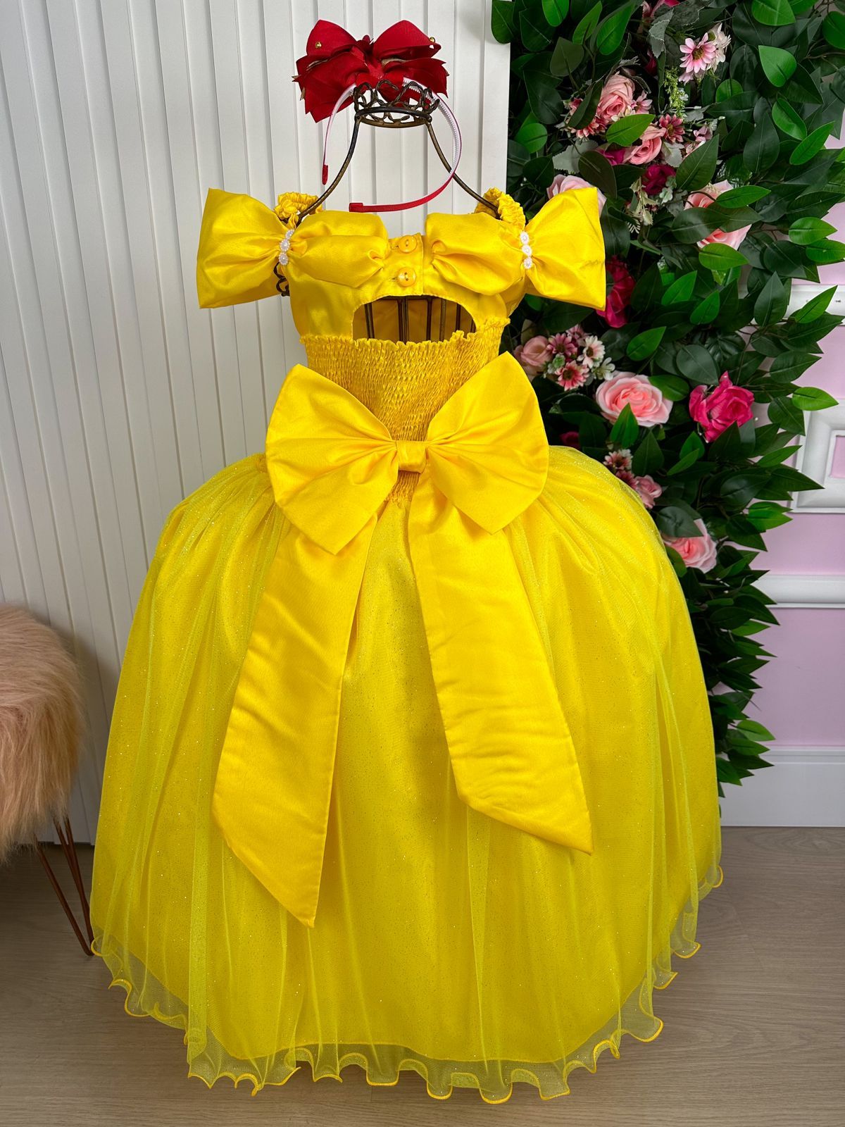 Vestido Marie Longo Manga Princesa Amarelo A Bela e a Fera