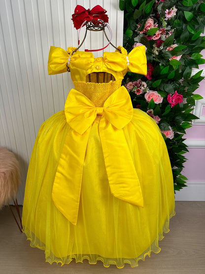 Vestido Marie Longo Manga Princesa Amarelo A Bela e a Fera
