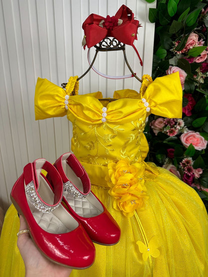 Vestido Marie Longo Manga Princesa Amarelo A Bela e a Fera
