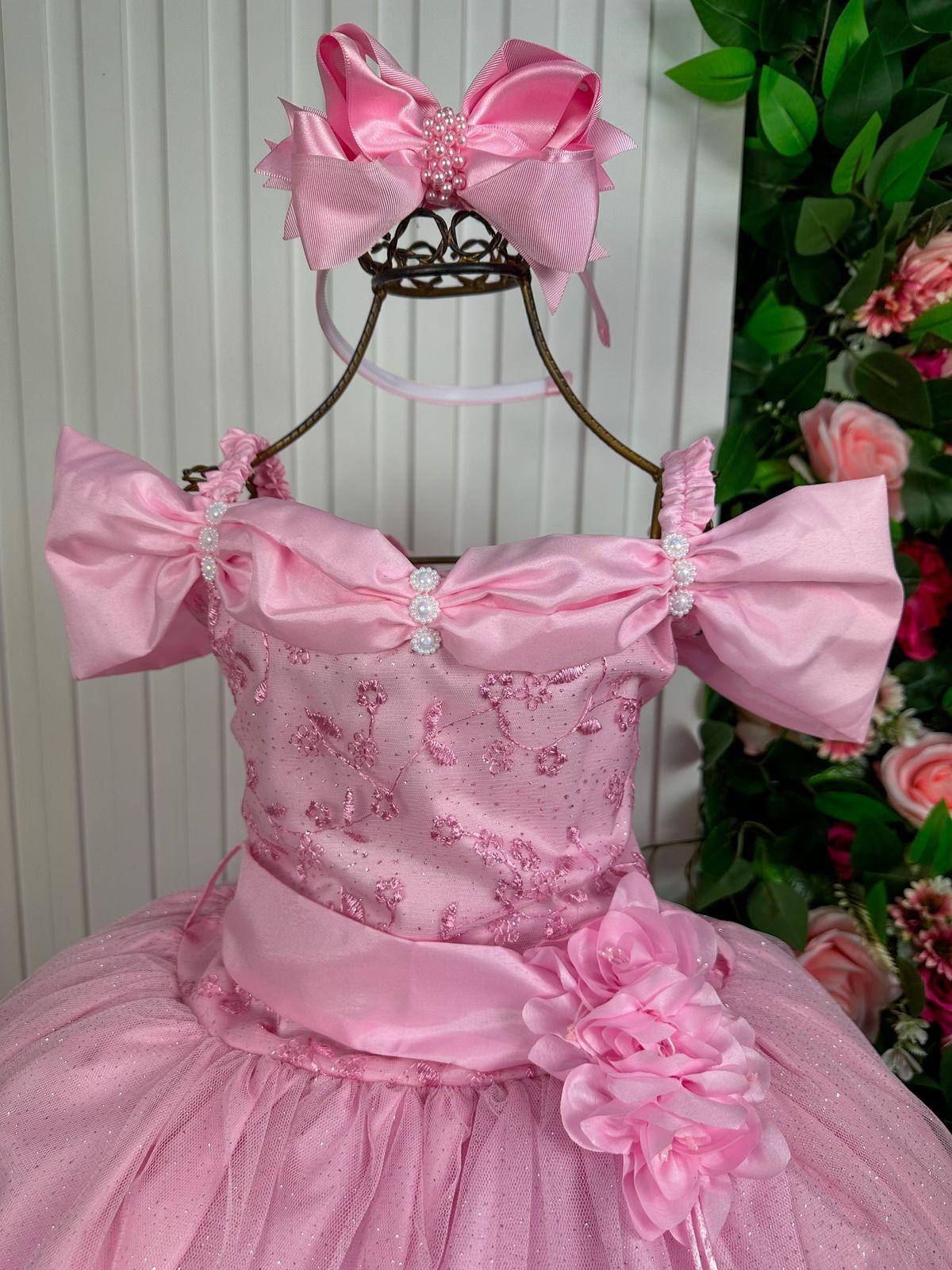 Vestido Marie Longo Manga Princesa Rosa Bebe