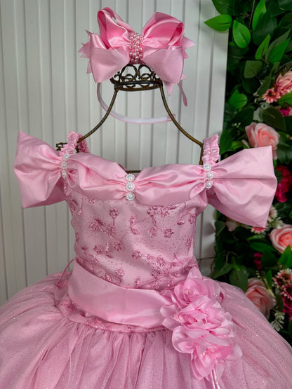 Vestido Marie Longo Manga Princesa Rosa Bebe