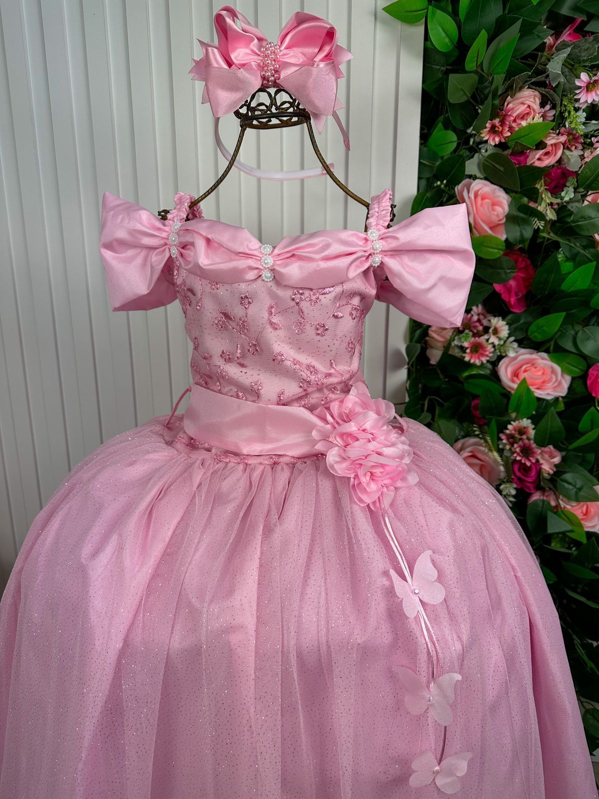 Vestido Marie Longo Manga Princesa Rosa Bebe