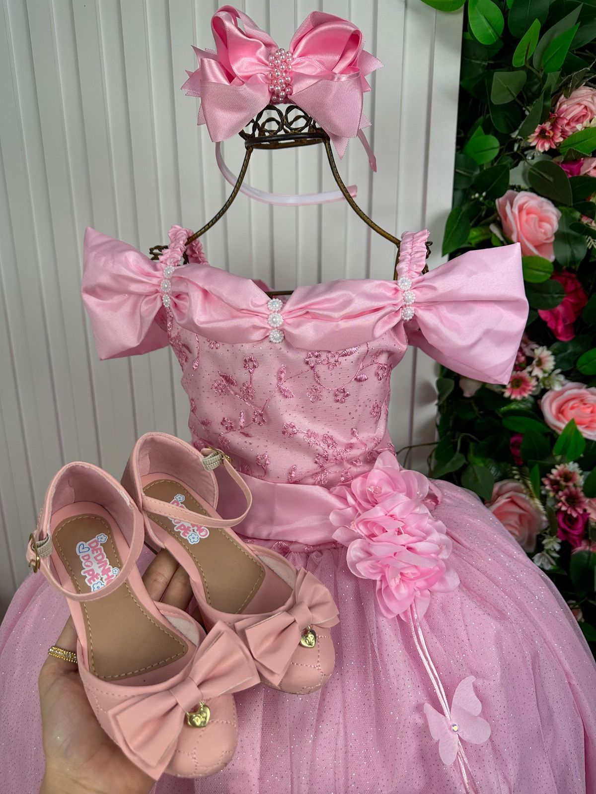 Vestido Marie Longo Manga Princesa Rosa Bebe