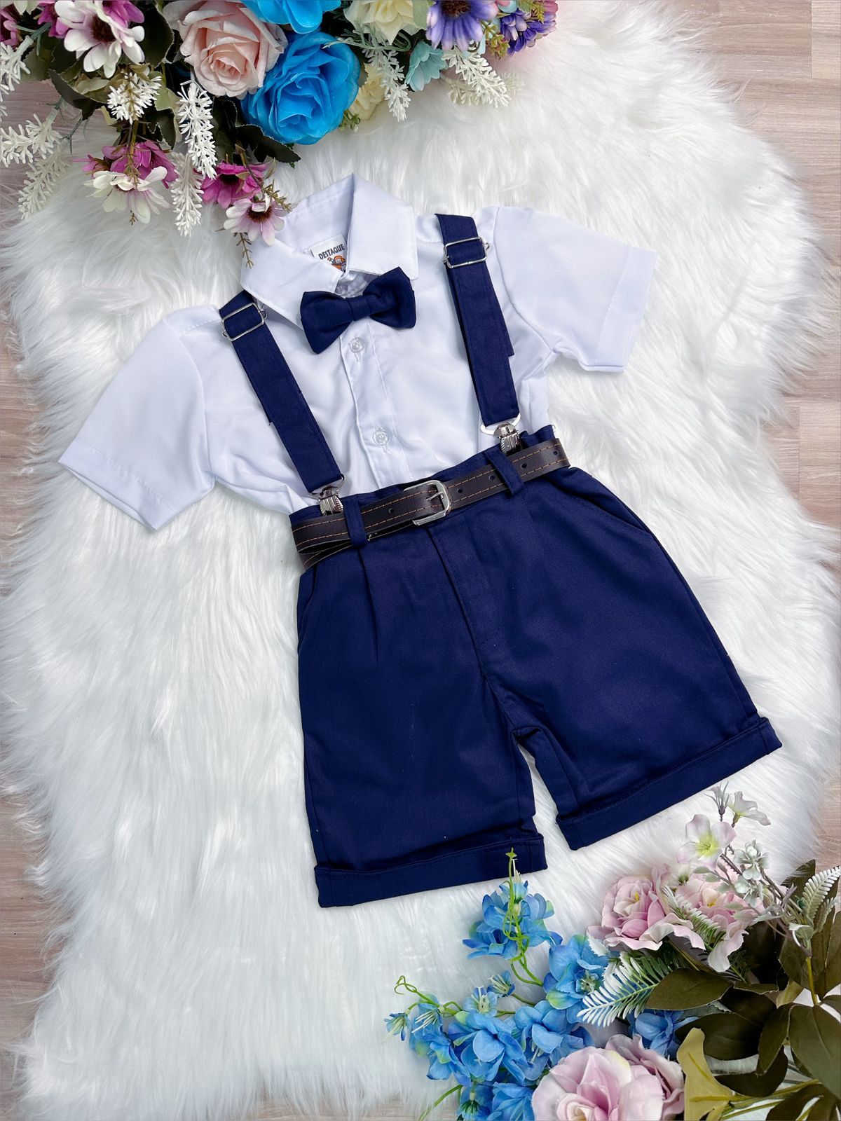 Conjunto Social Short Susp. Gravata Azul Marinho Camisa