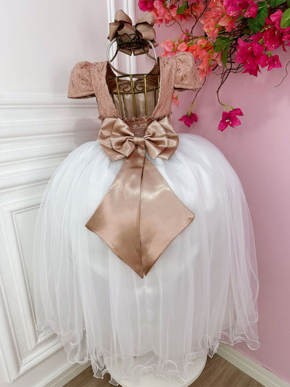 Vestido Infantil Rose C/ Renda e Saia Branca Damas Longo