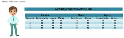 Conjunto Social Short Camisa Colete Gravata Suspensório Branco