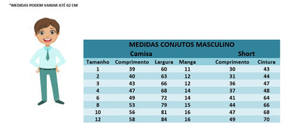 Conjunto Social Infantil Branco em Poliéster com Bermuda Azul e Gravata de Algodão para Festa