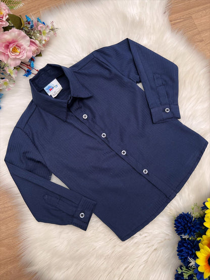 Conjunto Social Infantil Azul Marinho em Poliéster Canelado com Camisa Clássica para Festa