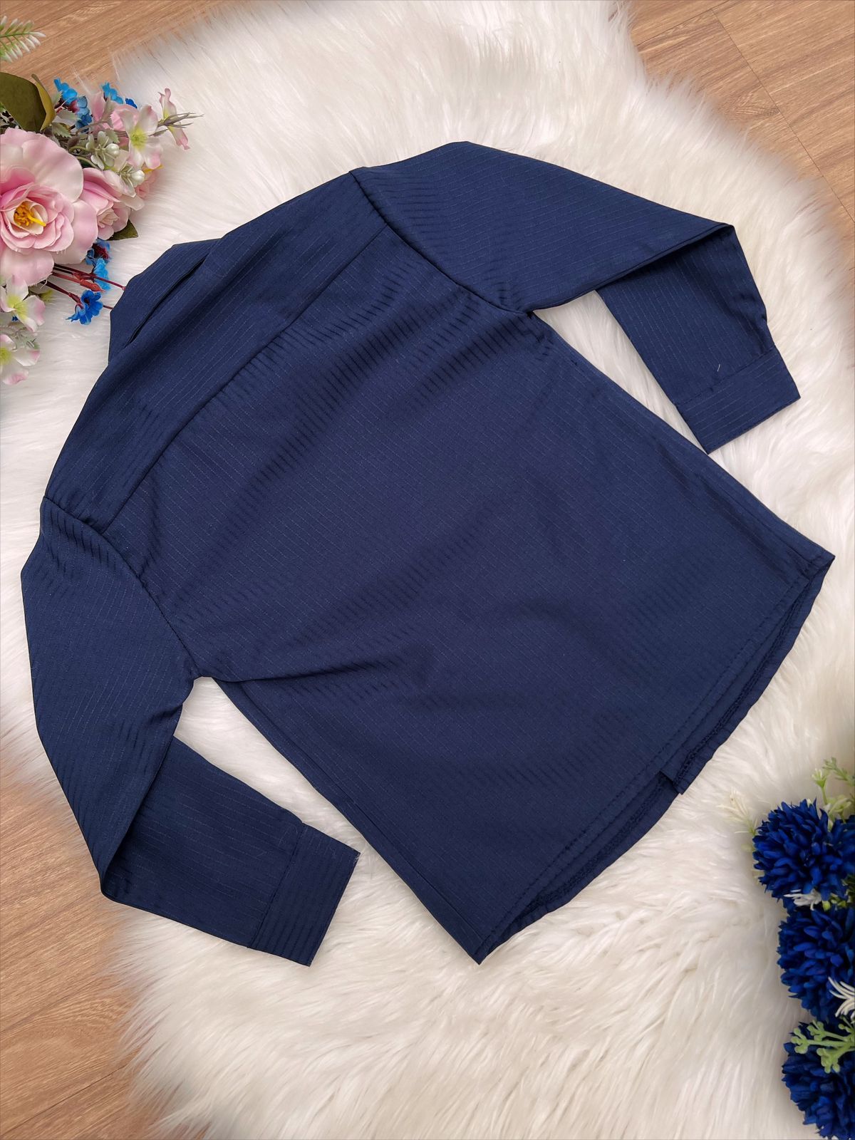 Conjunto Social Infantil Azul Marinho em Poliéster Canelado com Camisa Clássica para Festa