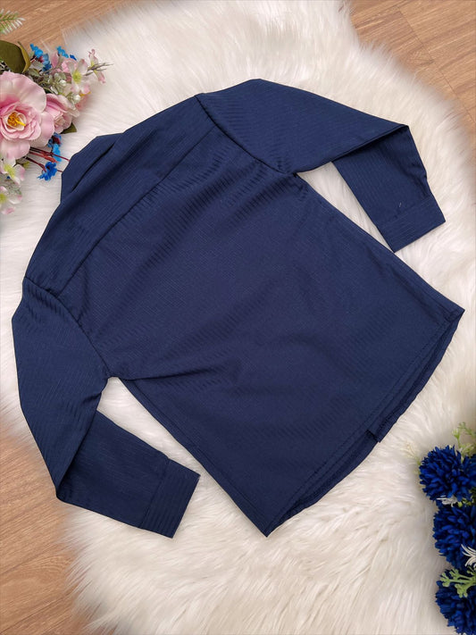 Conjunto Social Infantil Azul Marinho em Poliéster Canelado com Camisa Clássica para Festa