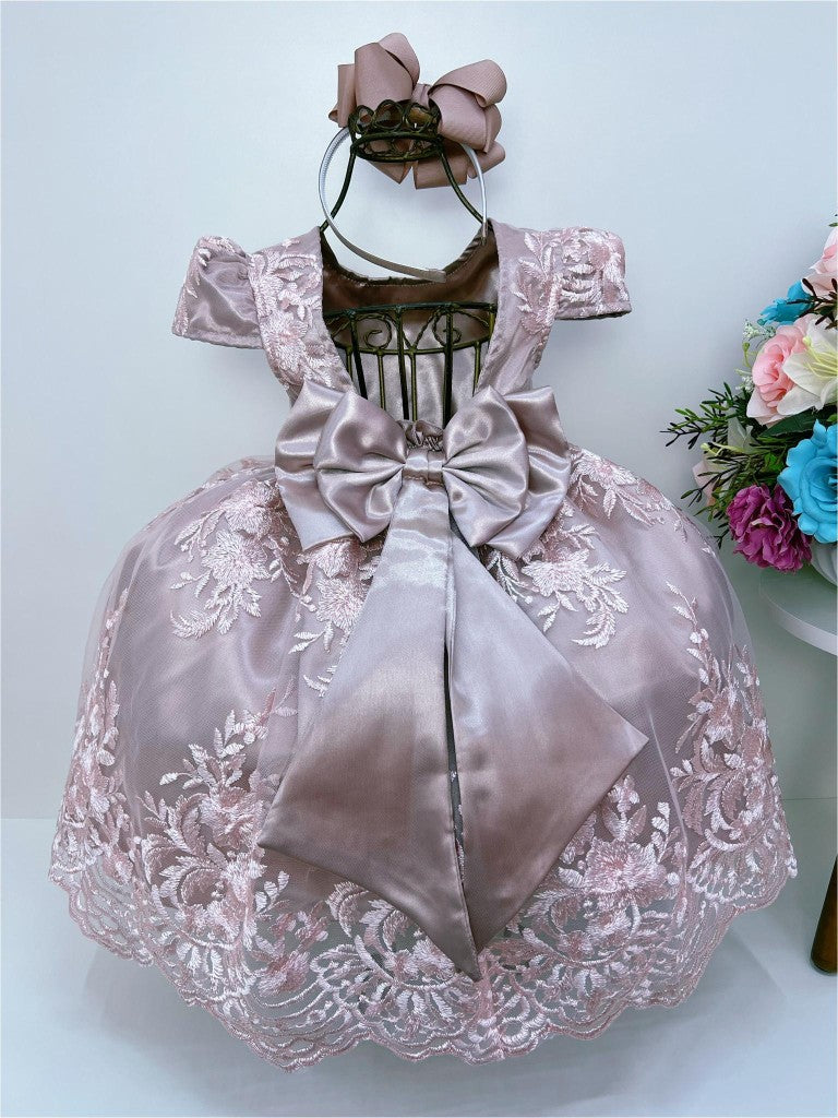 Vestido Infantil Rose Renda Realeza Cinto de Pérola