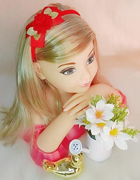 Faixa de Cabelo Bebê Dourada em Meia de Seda com Aplique de Flor para Estilo Ro