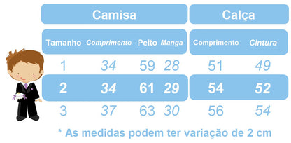Conjunto Social Infantil Branco em Poliéster com Calça em Algodão Suspensório Removível e Gravata Preta para Festa