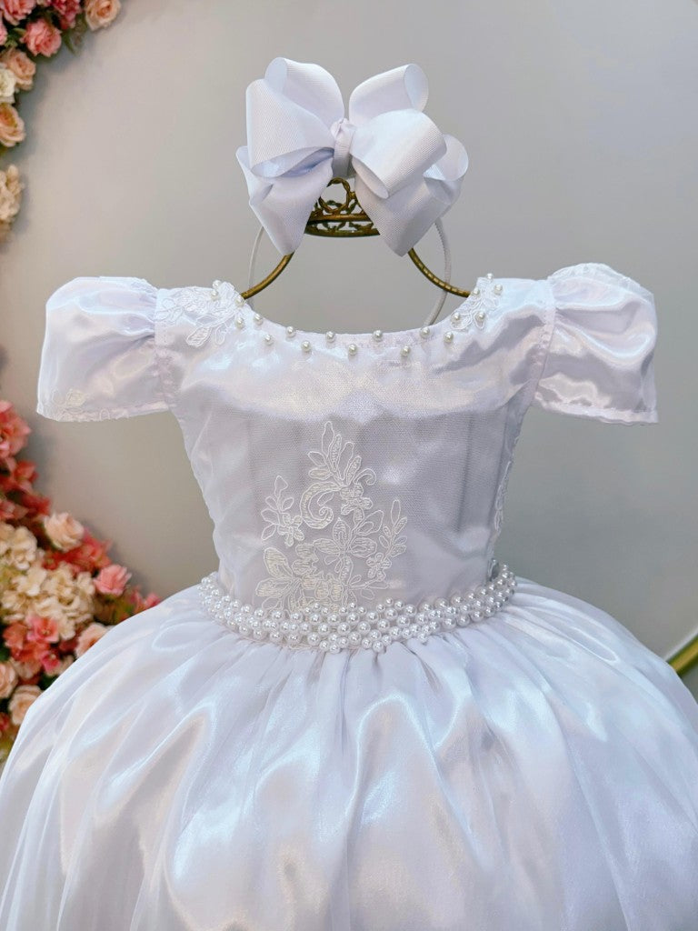 Vestido Infantil Branco em Renda com Saia Rodada para Daminhas