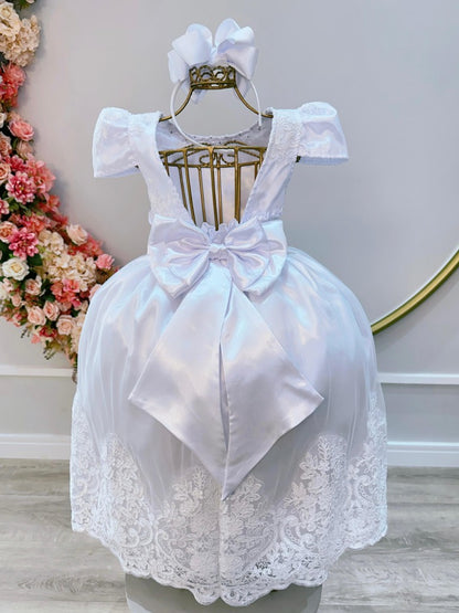 Vestido Infantil Branco em Renda com Saia Rodada para Daminhas