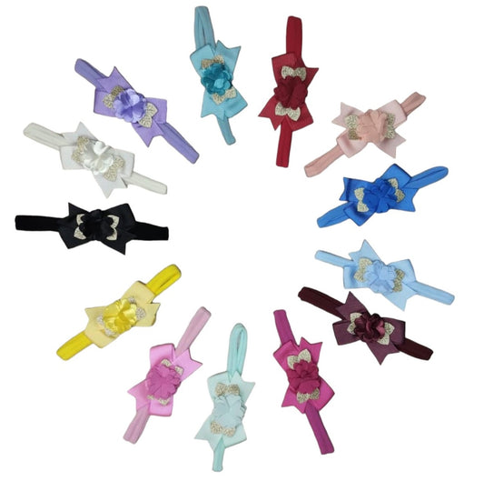 Faixa de Cabelo Bebê Dourada em Meia de Seda com Aplique de Flor para Estilo Ro