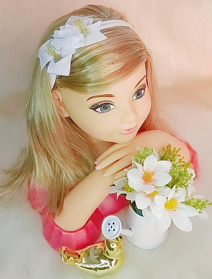 Faixa de Cabelo Bebê Dourada em Meia de Seda com Aplique de Flor para Estilo Ro