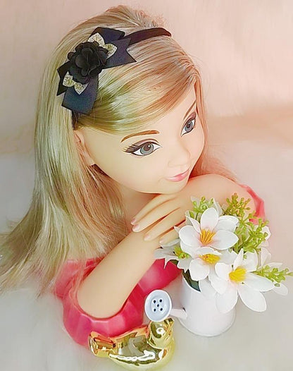 Faixa de Cabelo Bebê Dourada em Meia de Seda com Aplique de Flor para Estilo Ro