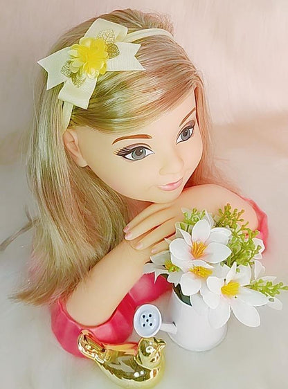 Faixa de Cabelo Bebê Dourada em Meia de Seda com Aplique de Flor para Estilo Ro