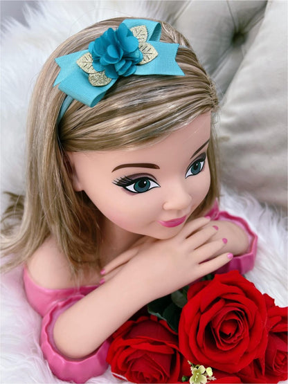 Faixa de Cabelo Bebê Dourada em Meia de Seda com Aplique de Flor para Estilo Ro