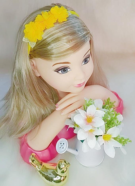 Faixinha de Cabelo Bebê Dourada em Meia de Seda com Apliques de Flores para Dam