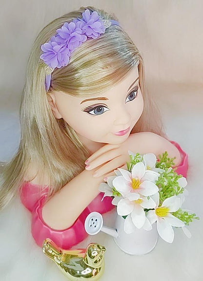 Faixinha de Cabelo Bebê Dourada em Meia de Seda com Apliques de Flores para Dam