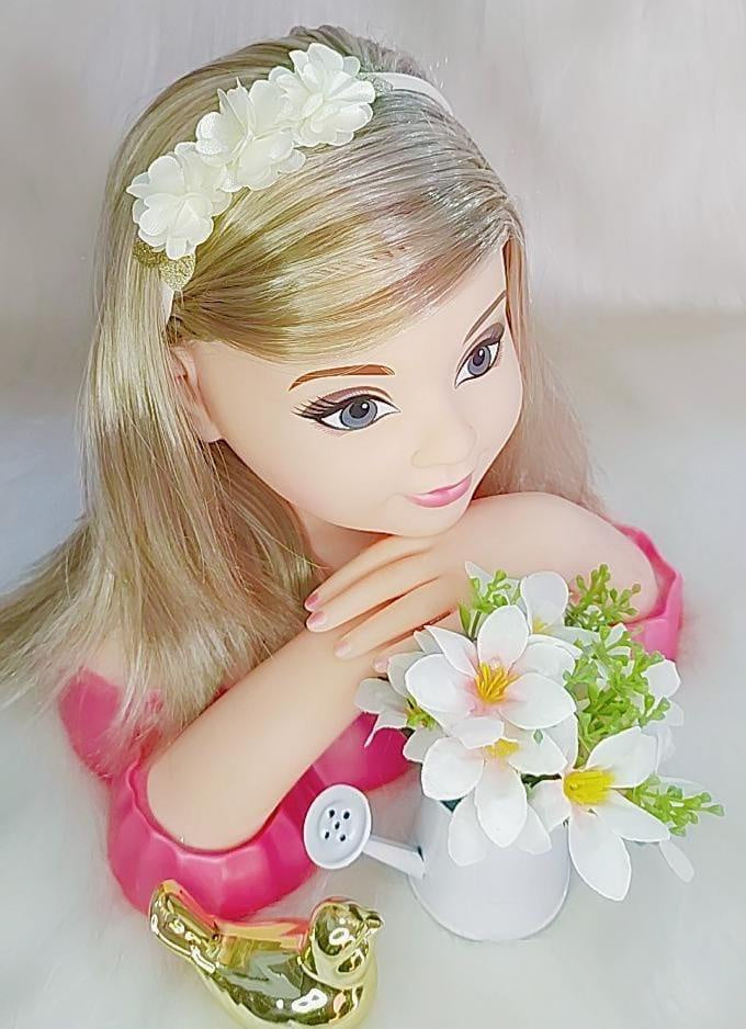 Faixinha de Cabelo Bebê Dourada em Meia de Seda com Apliques de Flores para Dam