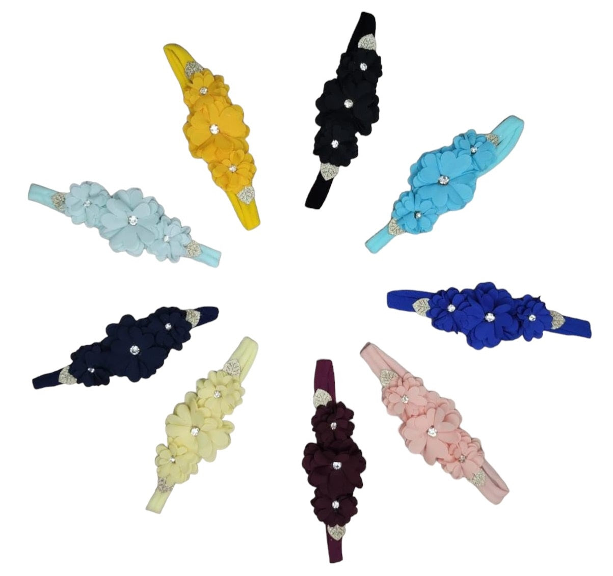 Faixinha de Cabelo Bebê Rosa em Cetim com Laço em Strass e Florzinha para Esti