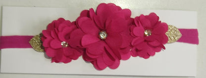 Faixinha de Cabelo Bebê Rosa em Cetim com Laço em Strass e Florzinha para Esti