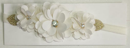 Faixinha de Cabelo Bebê Rosa em Cetim com Laço em Strass e Florzinha para Esti